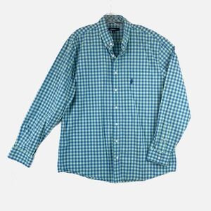 JOHNNIE O Preppy Blue Green Check‎ Long Sleeve Cotton Button Down Shirt Size XL